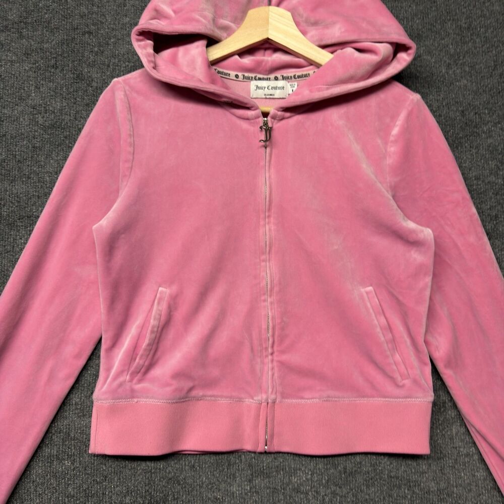 Juicy Couture Velour Hoodie Womens M Pink Full Zip Rhinestone Juicy Y2K Logo - Picture 8 of 16